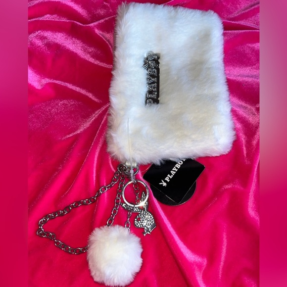 Playboy x Spencer’s fuzzy zipper pouch/clutch w. pom Pom - Picture 8 of 11
